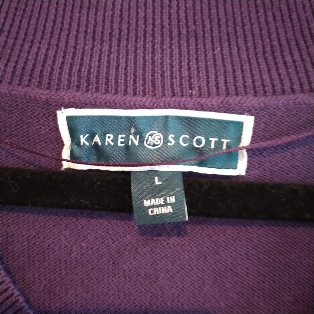 Karen Scott Classic Purple Cotton Pullover V Neck Sweater Top L - Picture 8 of 9